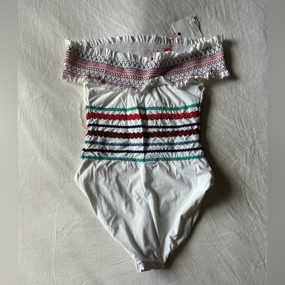 NEW Red Carter Ipanema Smocked Off Shoulder One-Piece Swimsuit - Picture 3 of 16